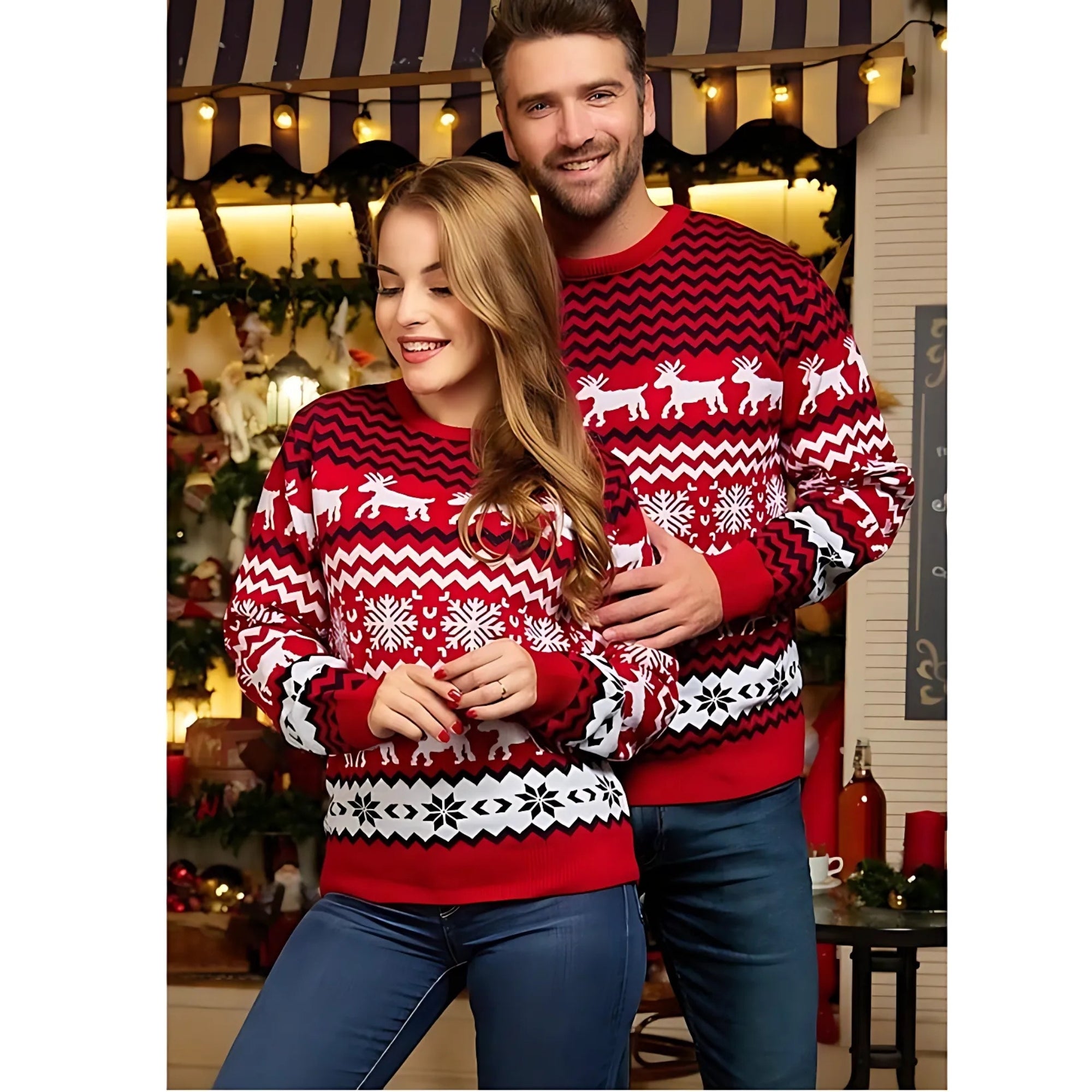 COUPLES MATCHING RED ELK SWEATER CARDIGAN