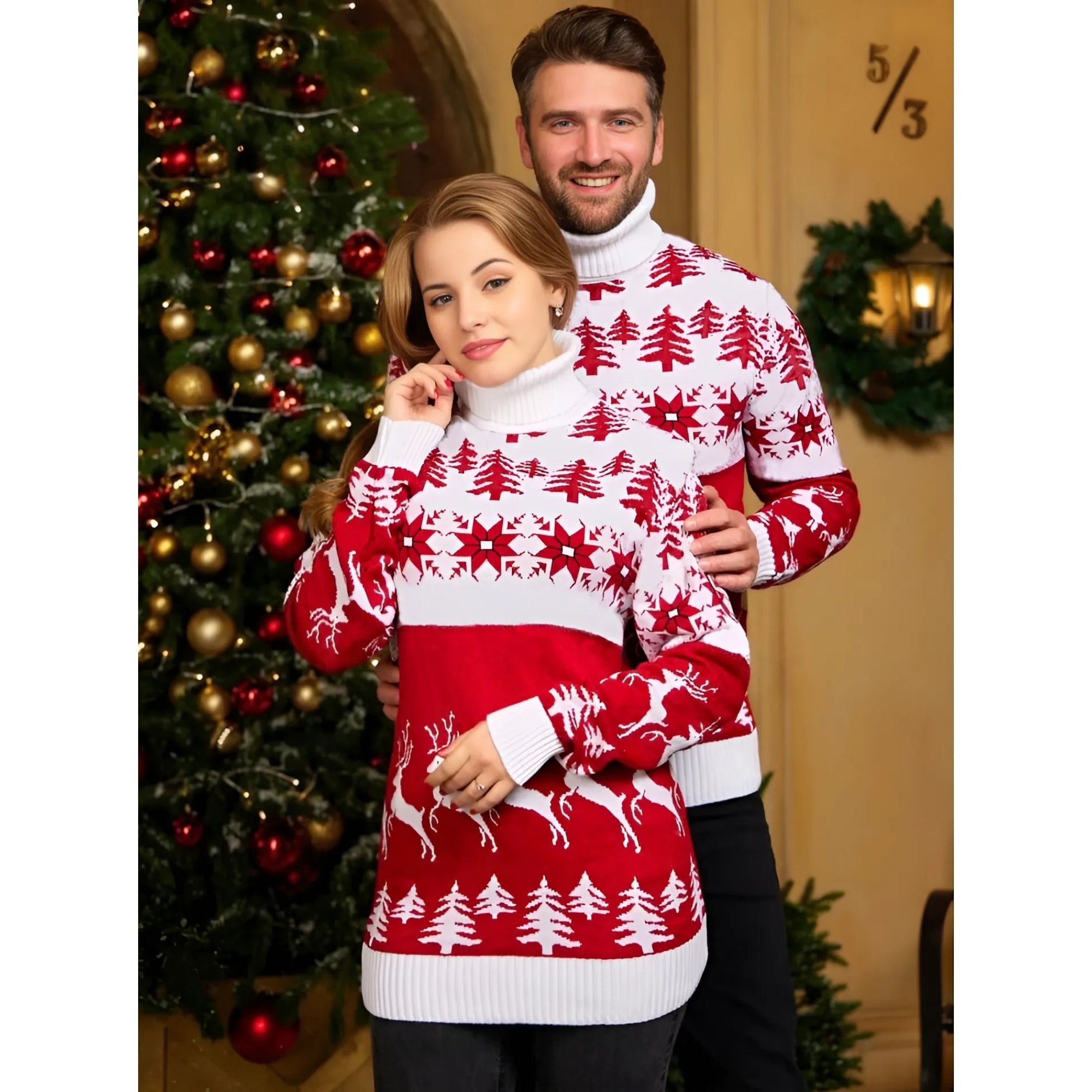 WHITE TURTLE NECK CHRISTMAS SWEATER
