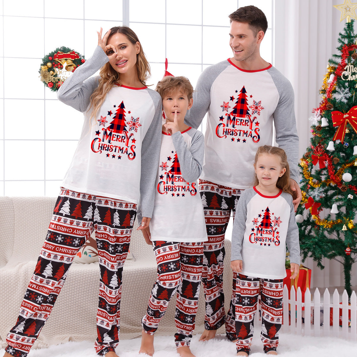 WHITE PLAID CHRISTMAS PYJAMAS
