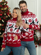 Christmas Couple Elk Jacquard Turtleneck Sweater