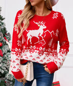 Christmas Tree Pullover Round Neck Red Sweater For Women