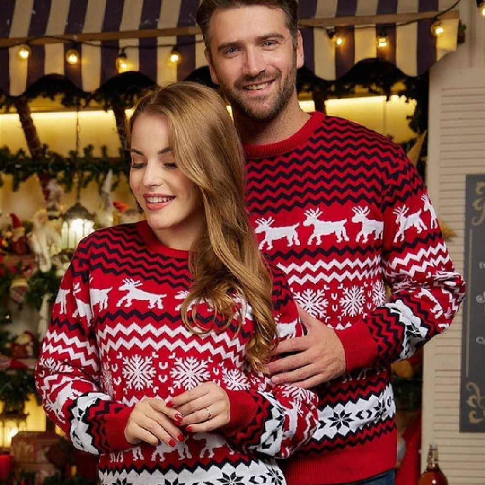 COUPLES MATCHING RED ELK SWEATER CARDIGAN