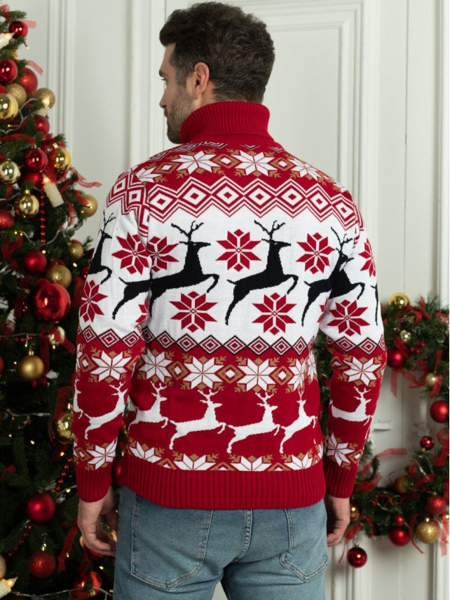 Christmas Couple Elk Jacquard Turtleneck Sweater