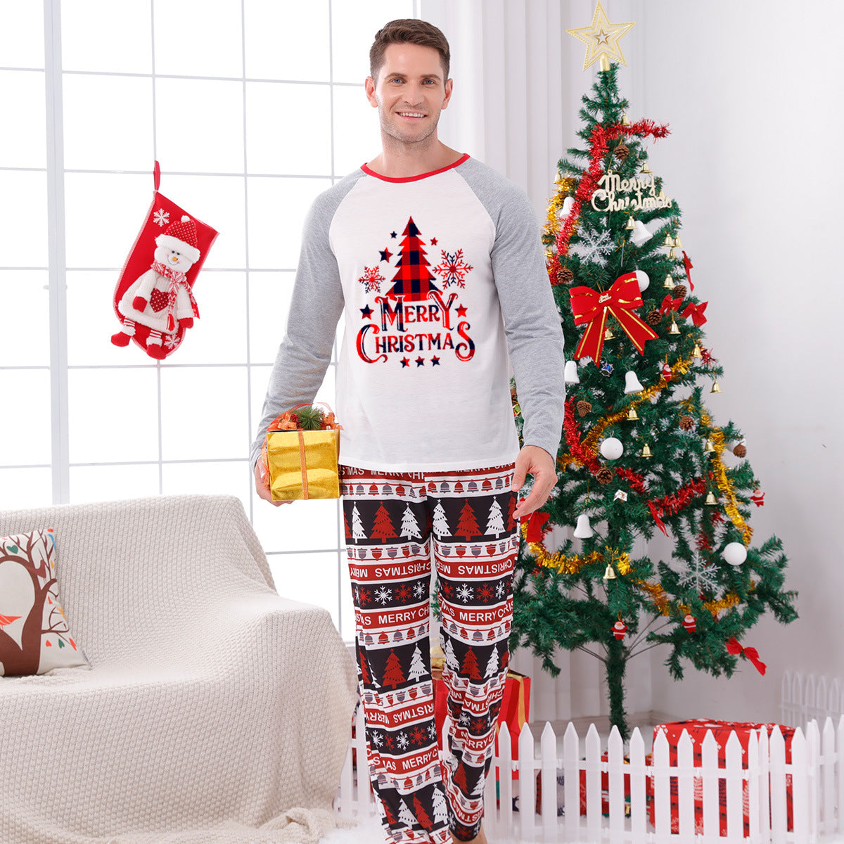 WHITE PLAID CHRISTMAS PYJAMAS