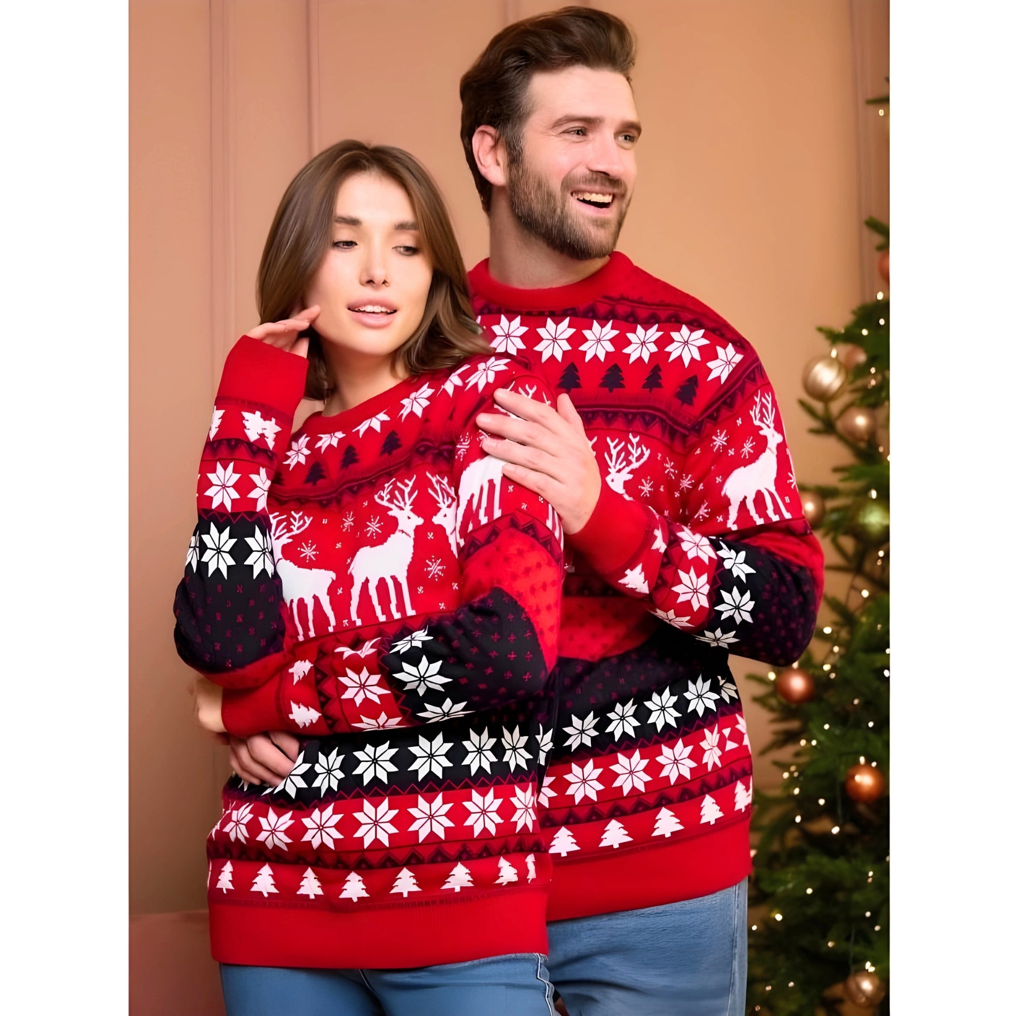 RED COUPLE MATCHING CHRISTMAS KNIT SWEATER