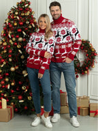 Christmas Couple Elk Jacquard Turtleneck Sweater