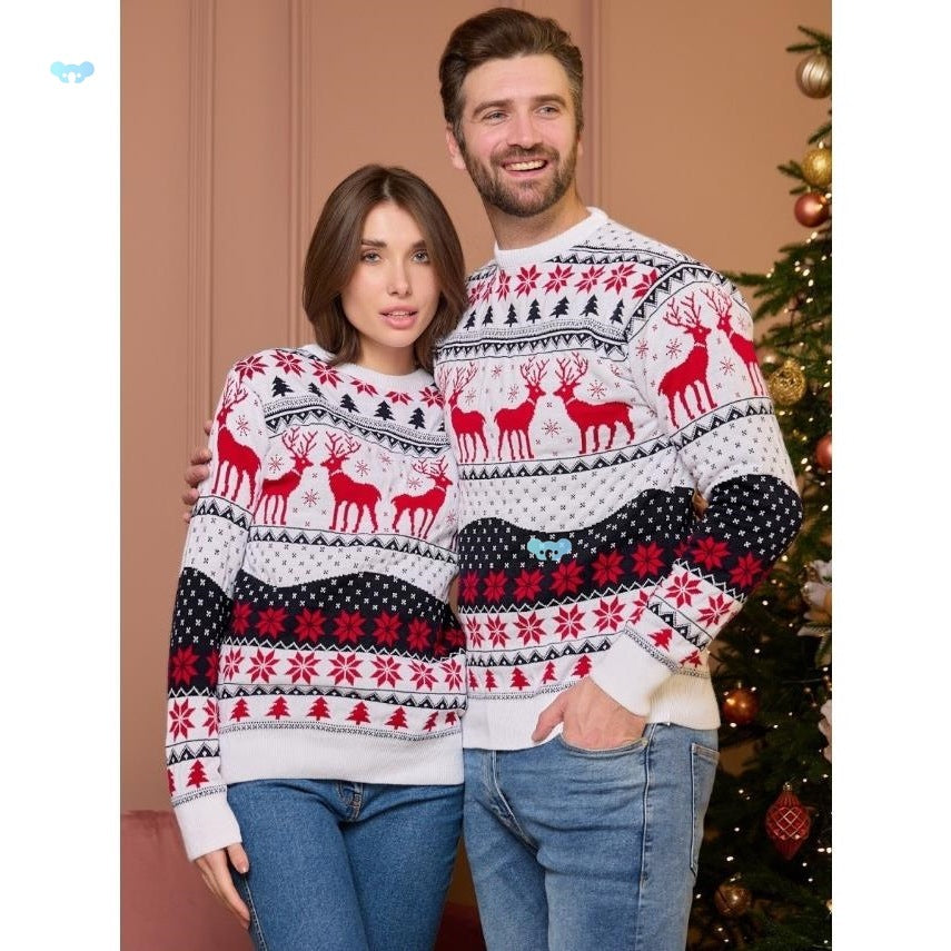 WHITE COUPLE MATCHING CHRISTMAS KNIT SWEATER