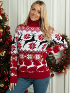 Christmas Couple Elk Jacquard Turtleneck Sweater