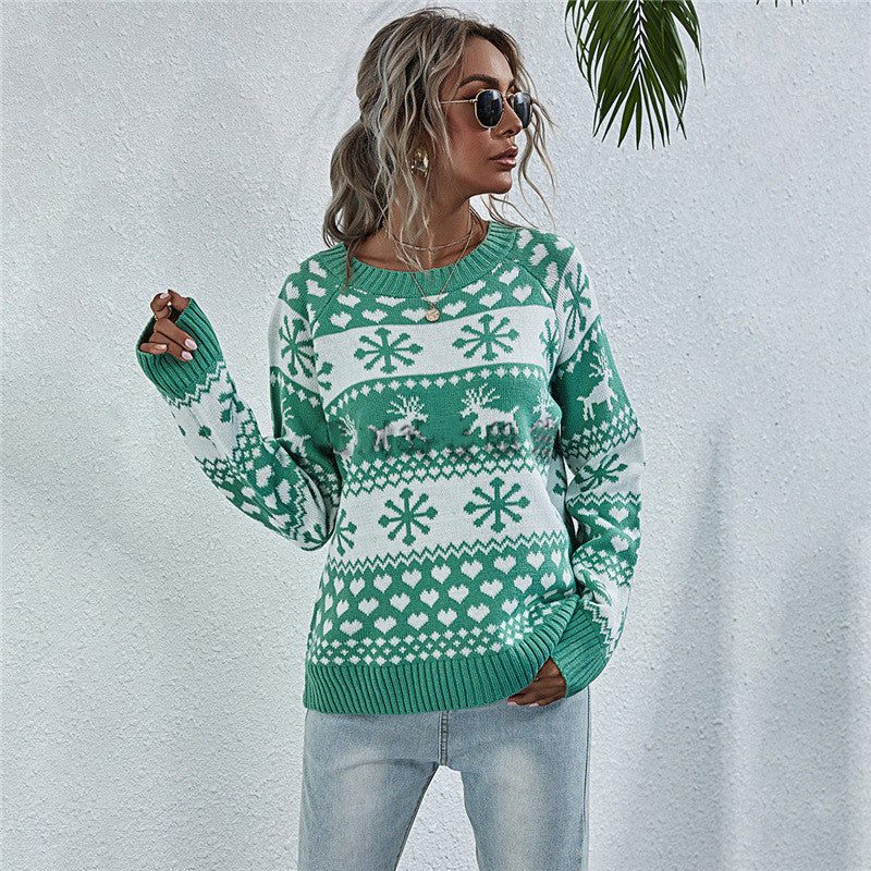 Elk Round Neck Women's Pullover Sweater