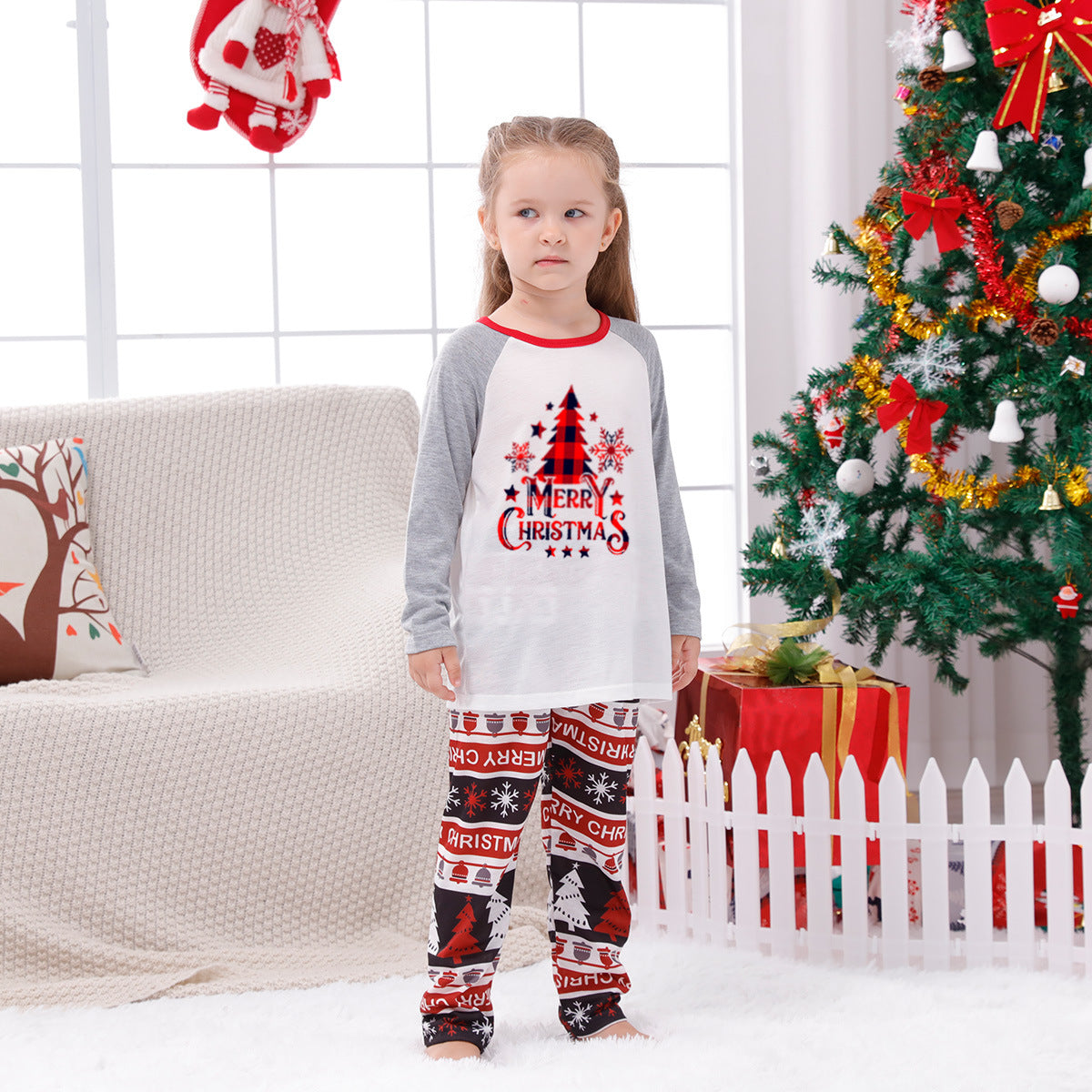 WHITE PLAID CHRISTMAS PYJAMAS
