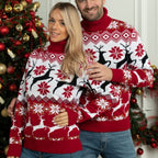 Christmas Couple Elk Jacquard Turtleneck Sweater