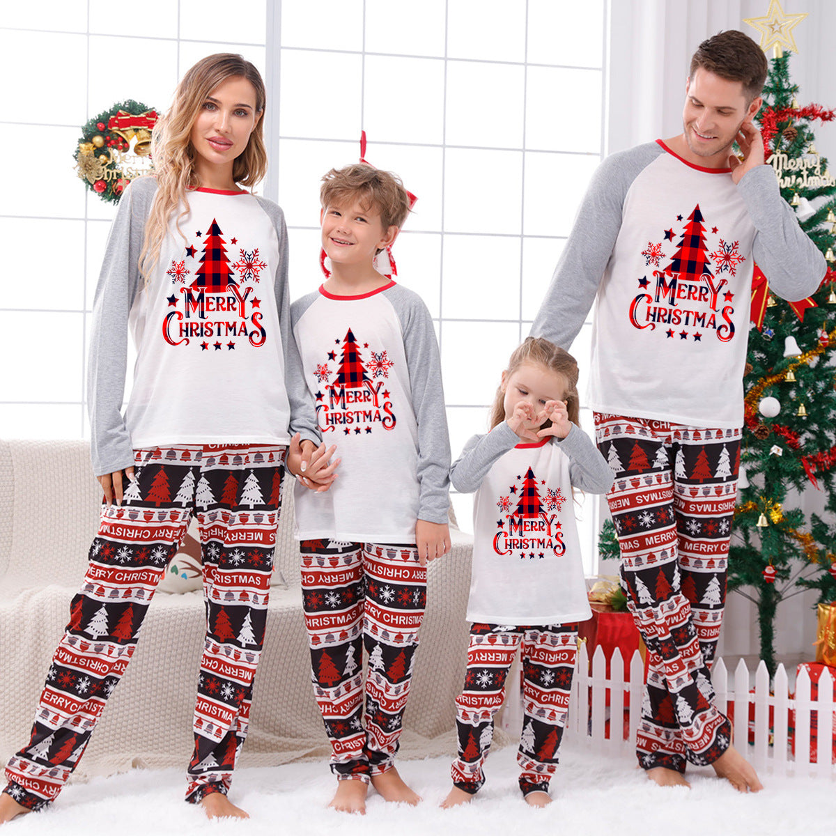 WHITE PLAID CHRISTMAS PYJAMAS